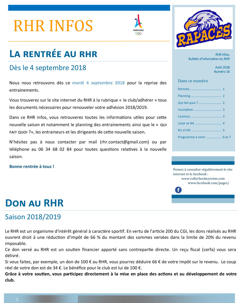 RHR infos n°16 - aout 2018